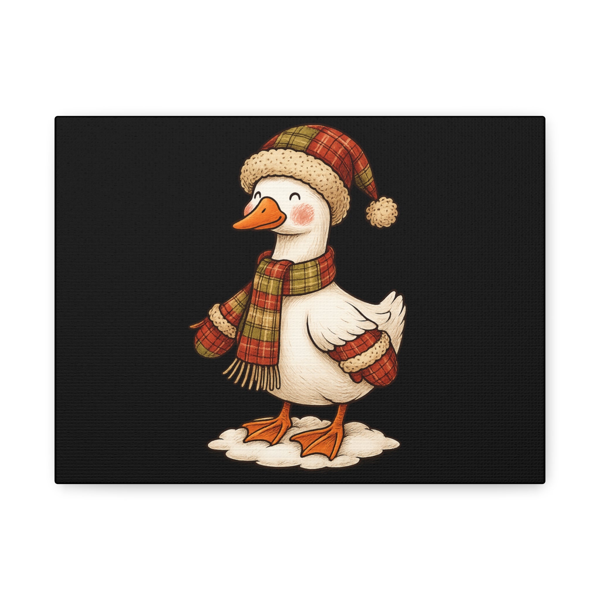 Festive Duck Canvas Wall Art, Cute Holiday Decor, Home Decoration, Christmas Gift, Animal Illustration, Winter Wall Decor