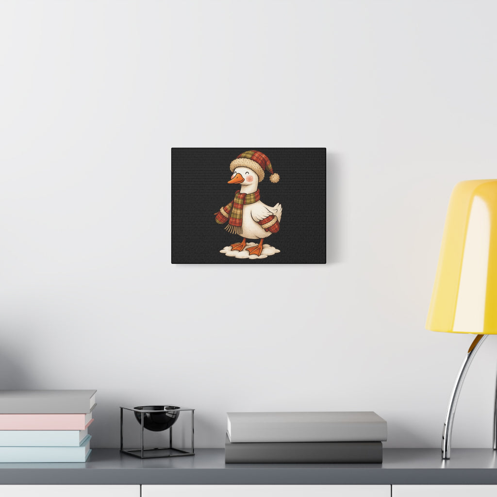 Festive Duck Canvas Wall Art, Cute Holiday Decor, Home Decoration, Christmas Gift, Animal Illustration, Winter Wall Decor